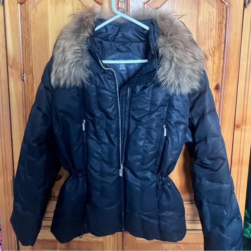 Madison Black Puffer Jacket with Brown Faux Fur Trim